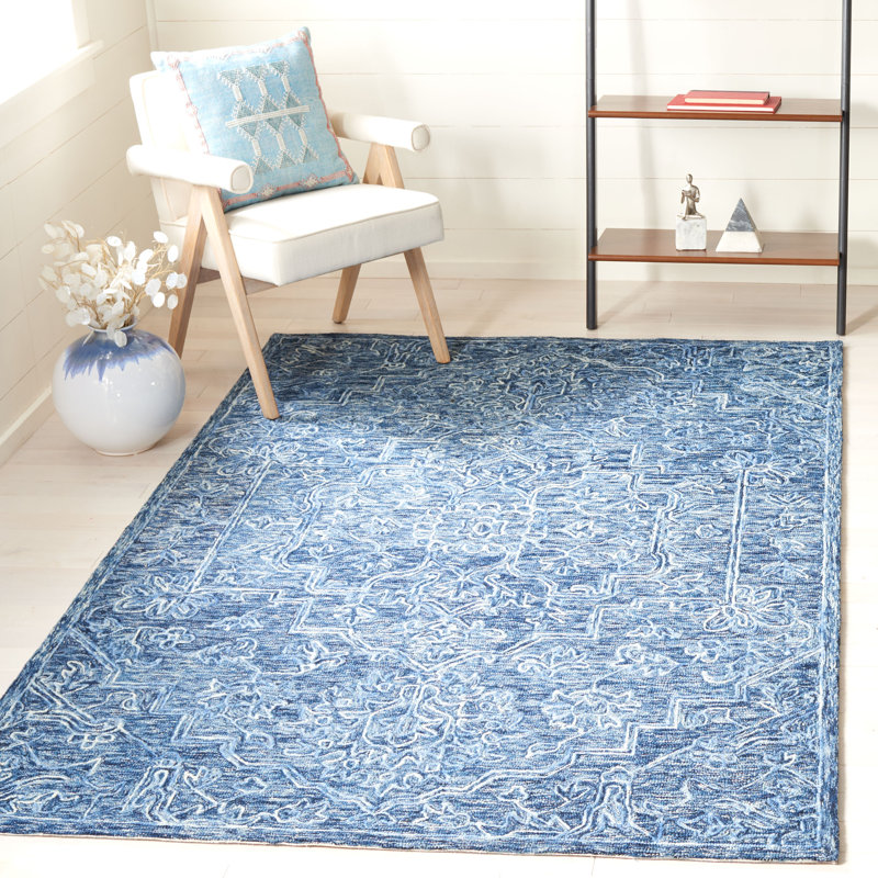 Bungalow Rose Judston Oriental Handmade Tufted Wool Blue Area Rug